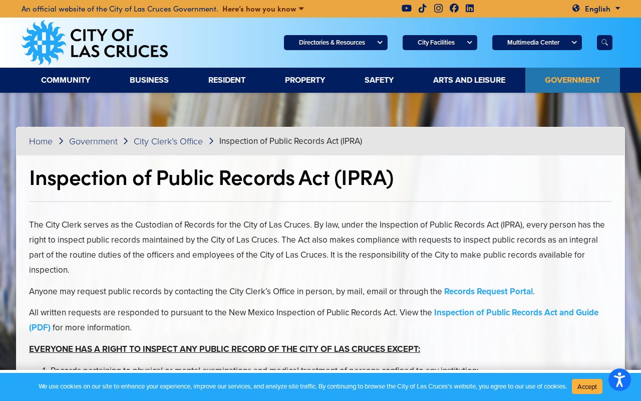Las Cruces neighbors reference for the City Clerk public records request route