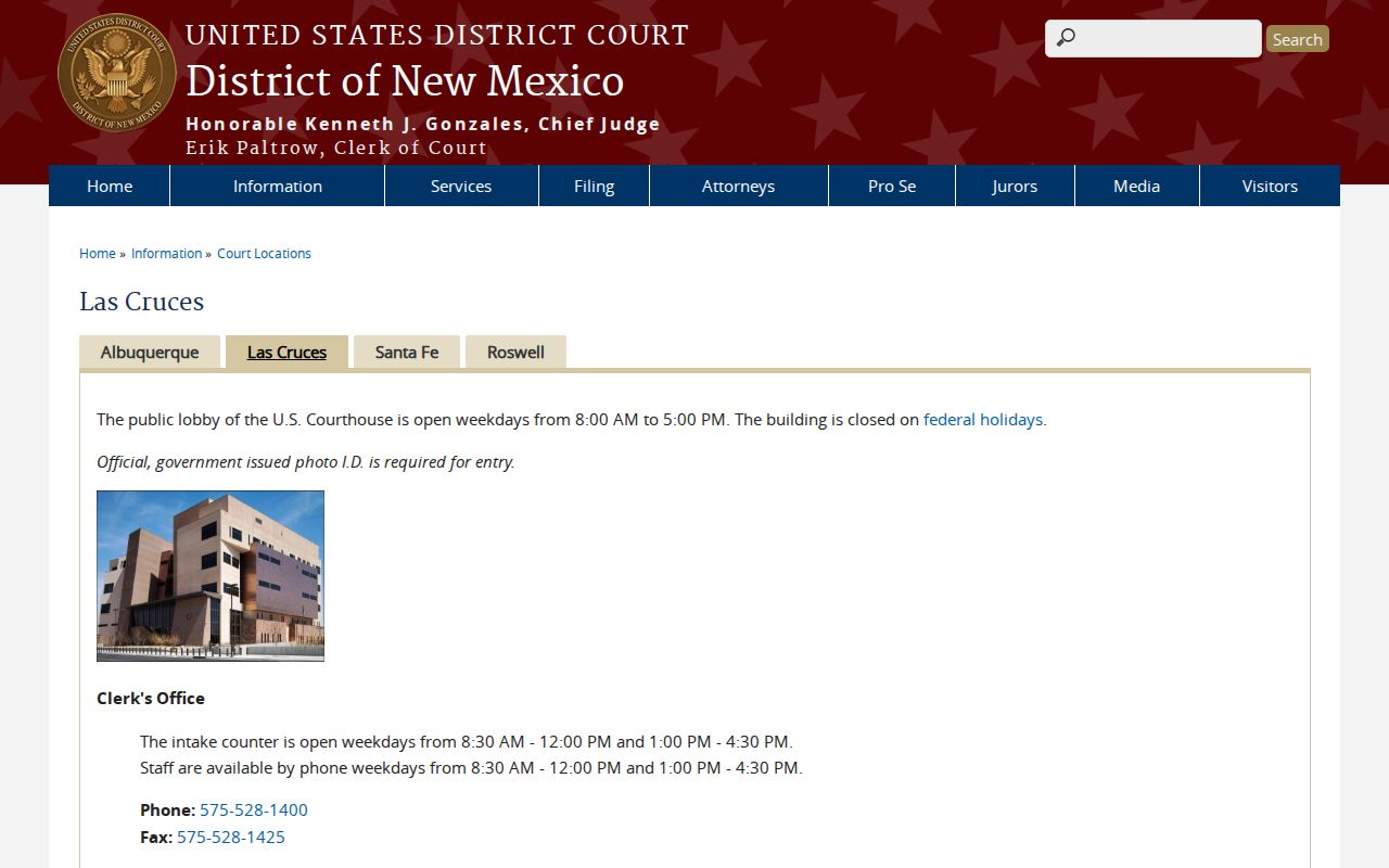Las Cruces previous residents federal court access location