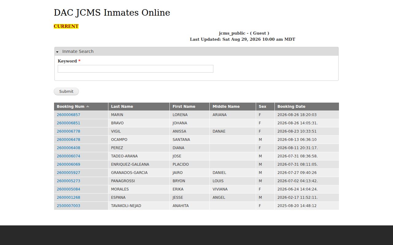 Las Cruces resident lookup reference for the Doña Ana County JCMS inmate roster