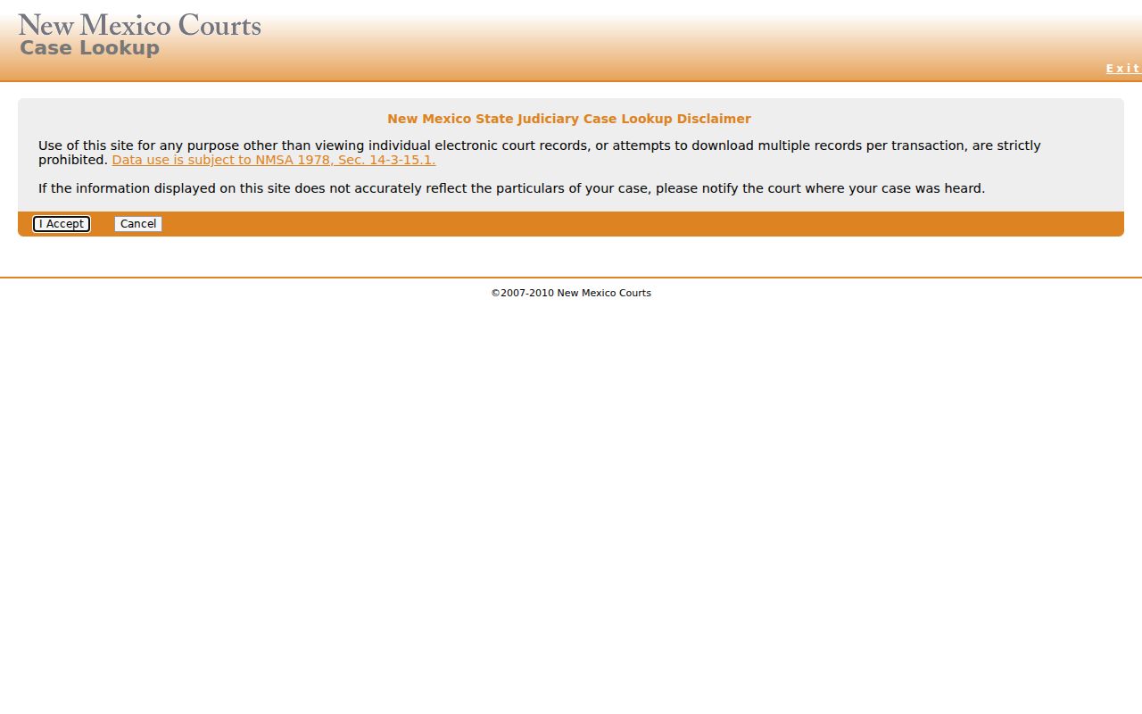 Las Cruces resident lookup view of the New Mexico Courts Case Lookup entry