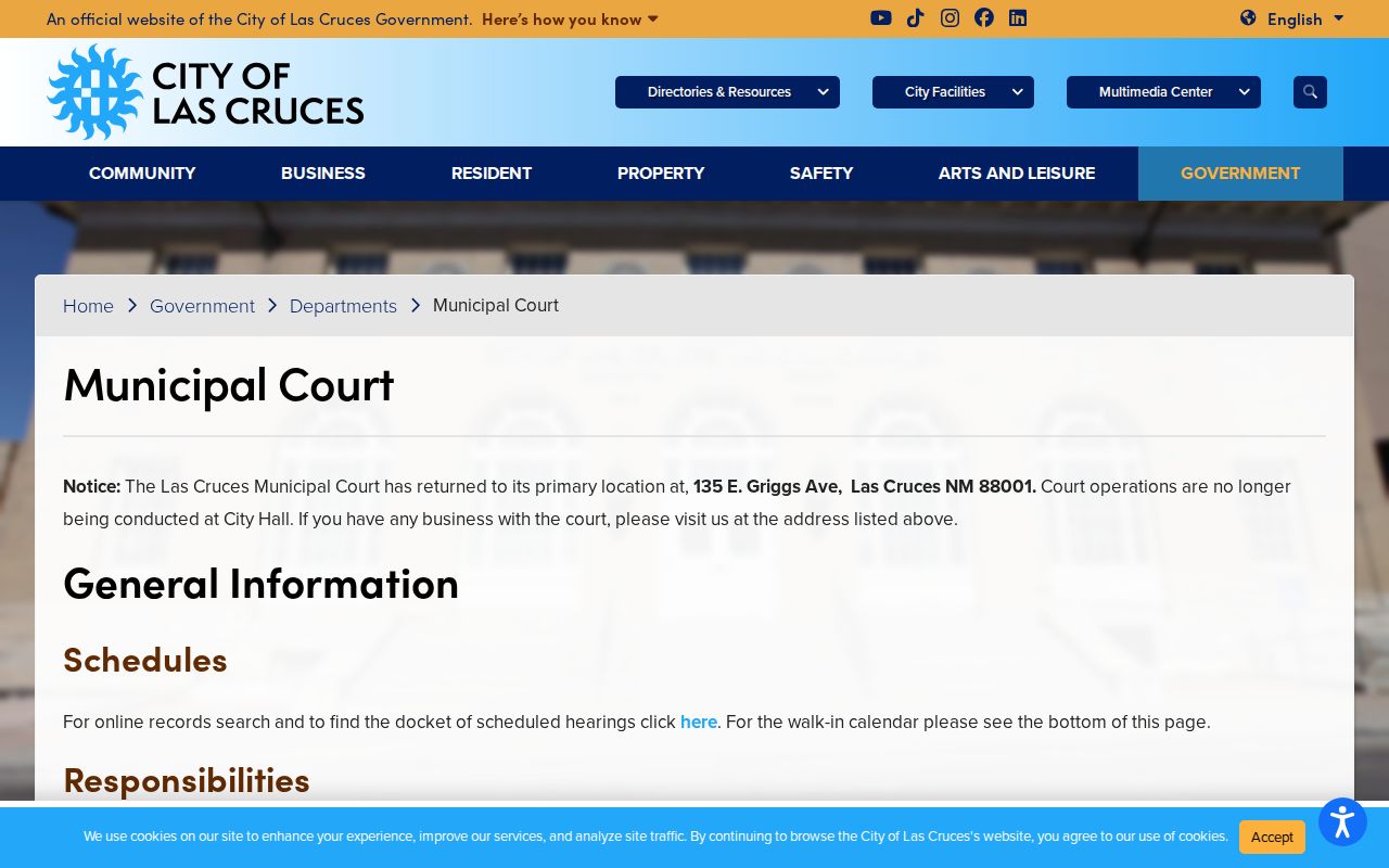 Las Cruces resident lookup reference for the Las Cruces Municipal Court