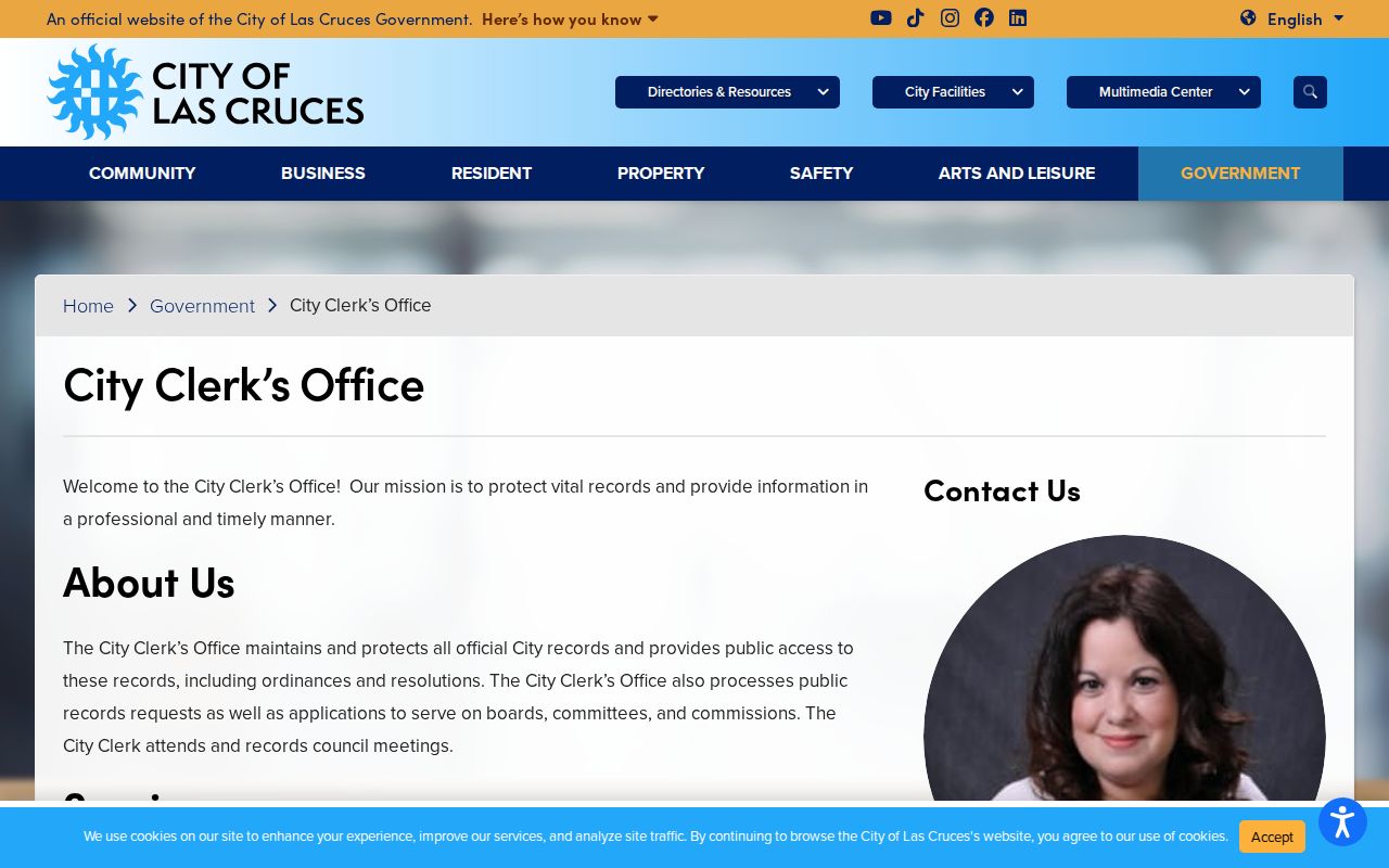 Las Cruces street directory City Clerk records custody page