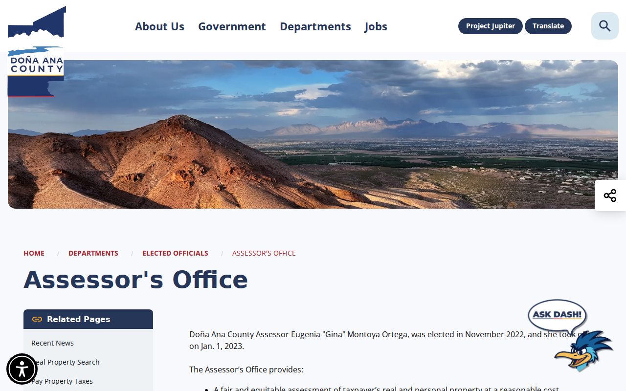 Las Cruces street directory Doña Ana County Assessor office page