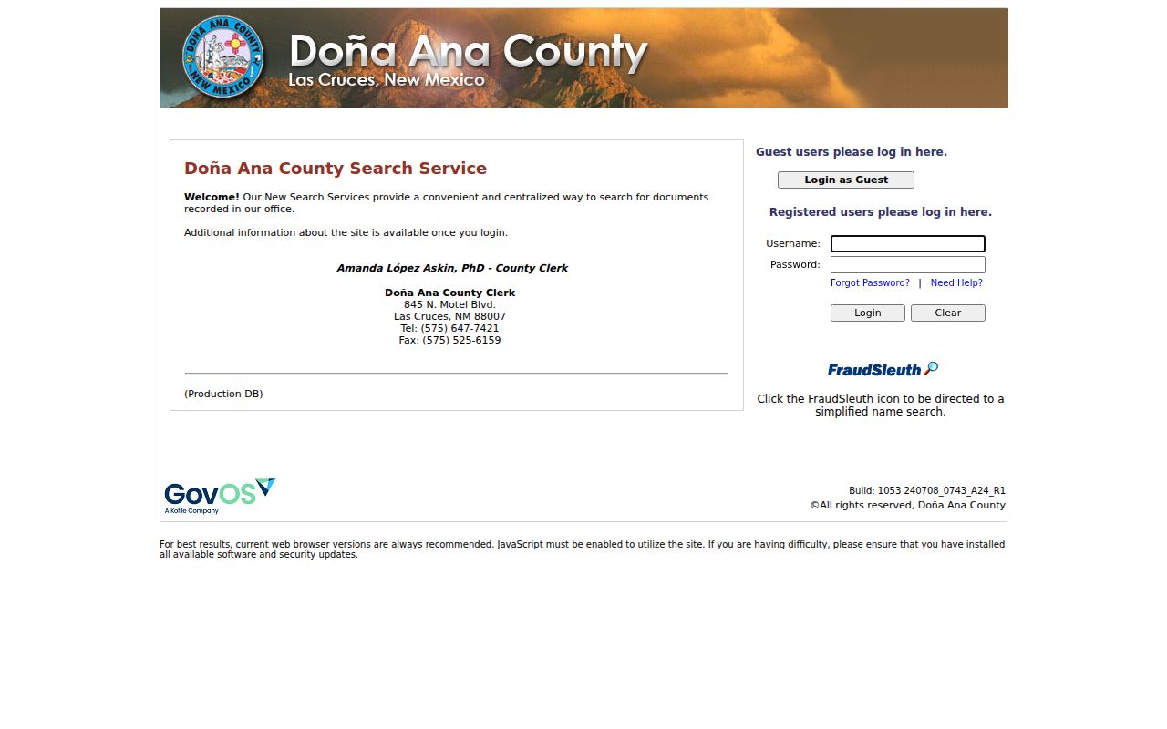 Las Cruces street directory County Clerk Documents Online gateway